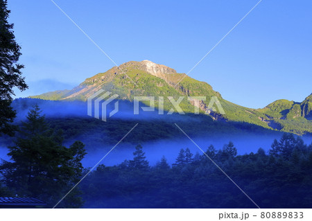 上高地　朝靄の大正池 80889833