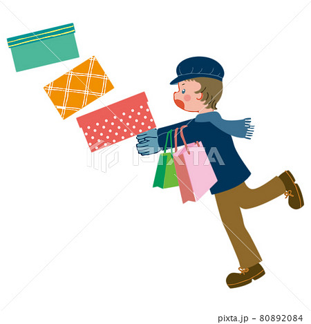 箱や紙袋を持って転びそうになっている子どもの側面 80892084