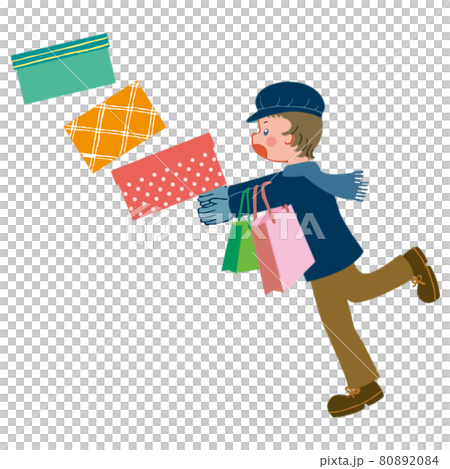 箱や紙袋を持って転びそうになっている子どもの側面 80892084