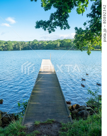 Swimming pier above alum lake Kamencove jezero Swimming pier above alum lake Kamencove jezero 80892342