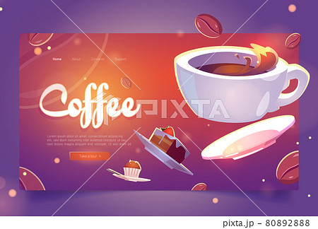 Coffee cartoon landing page white cup of hot drink 80892888