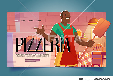 Pizzeria cartoon landing, restaurant opening promo 80892889