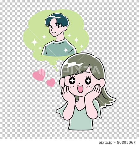 イケメンを思い浮かべてときめく若い女性 80893067