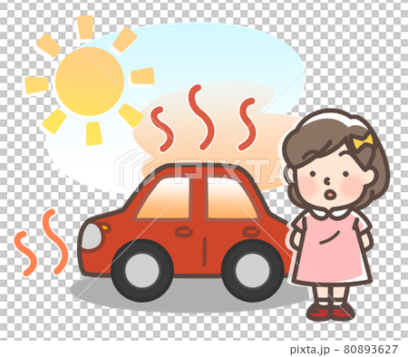 炎天下で暑くなっている車と子供 80893627