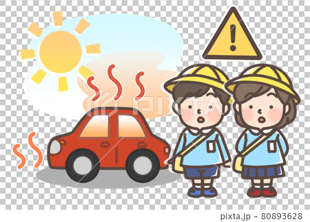 炎天下で暑くなっている車と子供 80893628