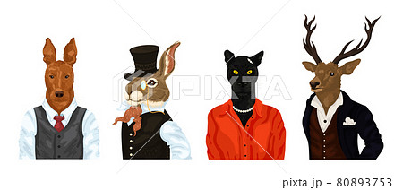 Animals In Clothes Animal Characters Set Deer のイラスト素材