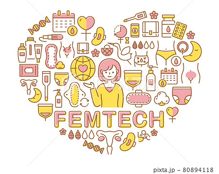 フェムテック ハート型のアイコンセット フェムテック ハート型のアイコンセット 80894118