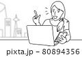 Woman and smartphone. Woman using smartphone. During leisure time. using the phone in everyday life. look at the smartphone and smile. Hand drawing style. illustrations black and white.  . 80894356
