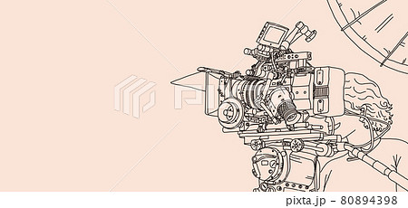 Video production and camera set up for movie shooting. Behind the scenes of filming online video production with professional 8k camera equipment and film crew team. Hand drawing style. illustrations. 80894398