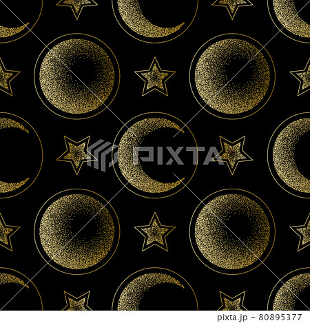 Moon, half moon and star golden luxury seamless pattern 80895377