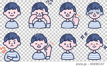 喜怒哀楽などの色々な表情・ポーズの男の子のイラストセット 80896187