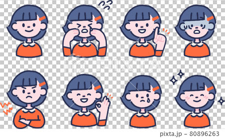 Illustration set of girls with various facial expressions and poses such as emotions Illustration set of girls with various facial expressions and poses such as emotions 80896263