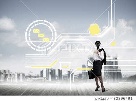 Concept of security and privacy protection with camera headed woman 80896491