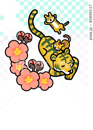 年賀状市松模様 寅の親子と梅(イラストのみ) 年賀状市松模様 寅の親子と梅(イラストのみ) 80896517