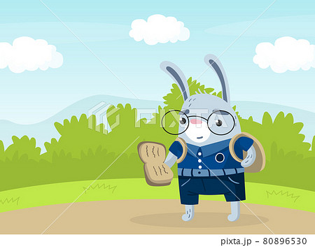 Funny Hare Animal In Blue School Uniform のイラスト素材