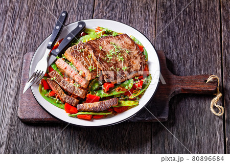 grilled Beef Flank Steak with braised vegetables grilled Beef Flank Steak with braised vegetables 80896684