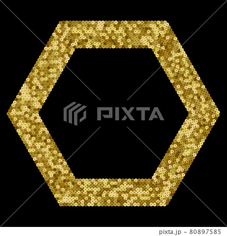 Gold Sequins Vector Luxury Hexagonal Frame. Holiday Background Gold Sequins Vector Luxury Hexagonal Frame. Holiday Background 80897585