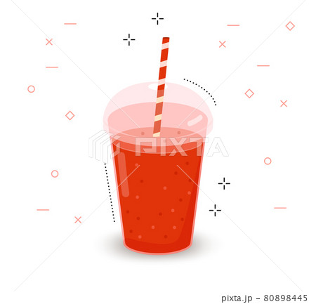 watermelon or tomato juice in a plastic cup. Realistic plastic cup with red juice watermelon or tomato juice in a plastic cup. Realistic plastic cup with red juice 80898445