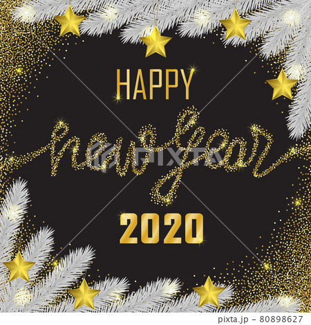 Happy New Year 2020 Vector Black Greeting Card Happy New Year 2020 Vector Black Greeting Card 80898627