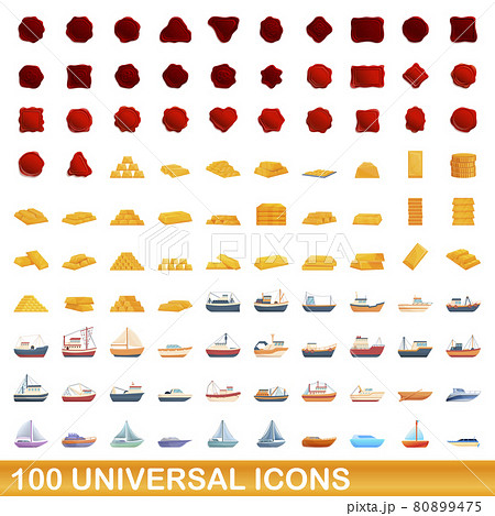 100 universal icons set, cartoon style 100 universal icons set, cartoon style 80899475