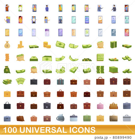 100 universal icons set, cartoon style 80899490
