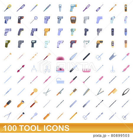 100 tool icons set, cartoon style 80899503