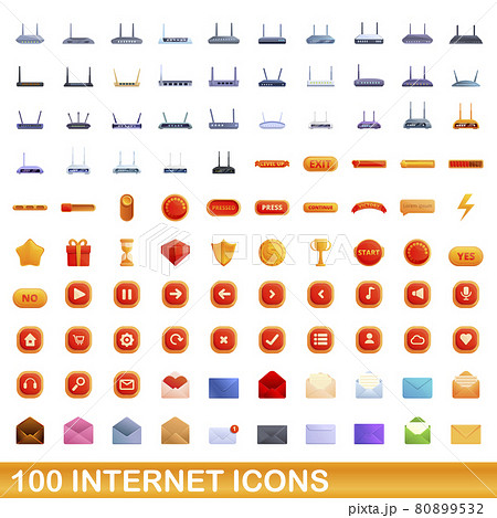 100 internet icons set, cartoon style 80899532