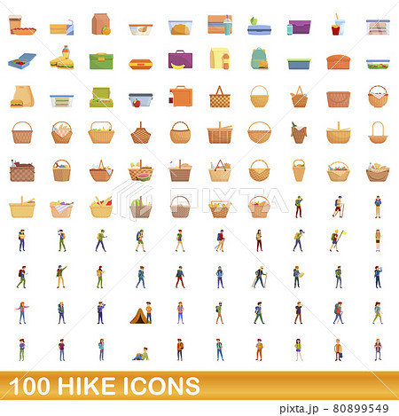 100 Hike Icons Set Cartoon Styleのイラスト素材