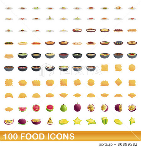 100 food icons set, cartoon style 80899582