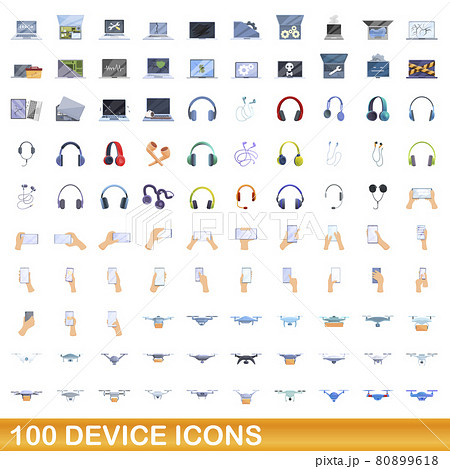 100 device icons set, cartoon style 80899618