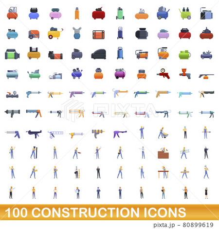 100 construction icons set, cartoon style 80899619