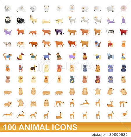 100 animal icons set, cartoon style 100 animal icons set, cartoon style 80899622