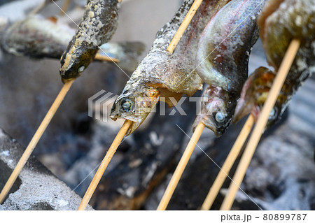 釣ってきた魚を焼くの写真素材 80899787 Pixta