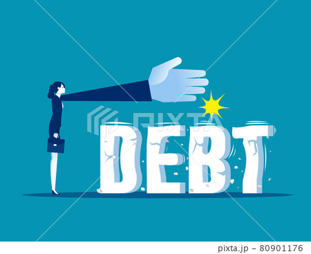 Businesswoman trying to crush and smash the heavy debt burden. Breaking the debt 80901176