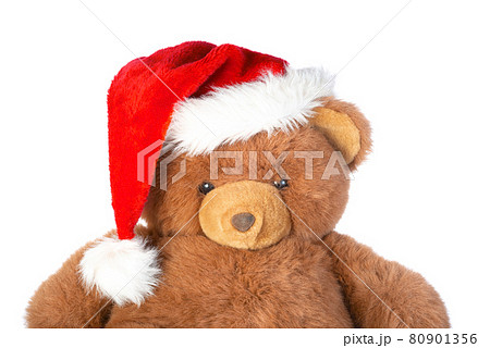 Teddy bear in christmas hat, isolated on white background. 80901356
