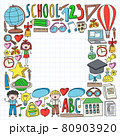 Vector set of Back to School icons in doodle style. Painted, colorful, pictures on a piece of paper on white background. 80903920