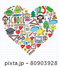 Vector set of Back to School icons in doodle style. Painted, colorful, pictures on a piece of paper on white background. 80903928