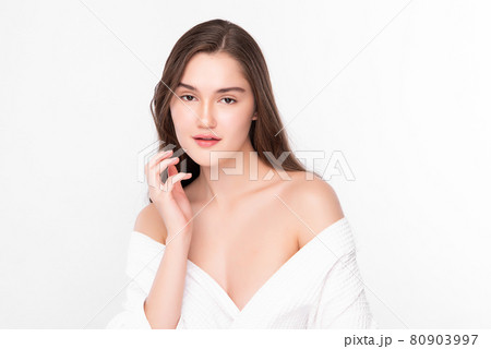 Beautiful young woman with clean fresh skin on white background, Face care, Facial treatment, Beautiful young woman with clean fresh skin on white background, Face care, Facial treatment, 80903997