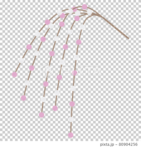 新年裝飾附在樹枝上的紅色和白色麻糬球(mayudama)的簡單向量圖解 新年裝飾附在樹枝上的紅色和白色麻糬球(mayudama)的簡單向量圖解 80904256