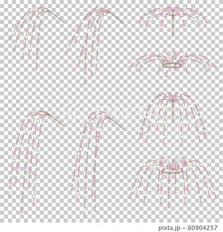 新年裝飾向量圖變體集紅色和白色麻糬球裝飾 (mayudama) 附著在樹枝上 新年裝飾向量圖變體集紅色和白色麻糬球裝飾 (mayudama) 附著在樹枝上 80904257