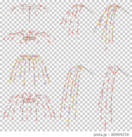 新年裝飾向量插圖變體集彩色麻糬球裝飾 (mayudama) 在樹枝上 新年裝飾向量插圖變體集彩色麻糬球裝飾 (mayudama) 在樹枝上 80904258