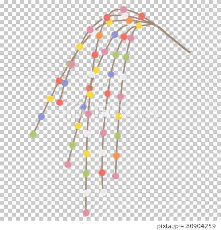 新年裝飾附著在樹枝上的彩色黏球(mayudama)的向量圖 新年裝飾附著在樹枝上的彩色黏球(mayudama)的向量圖 80904259