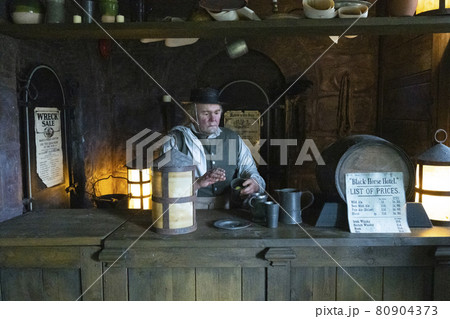 Hartlepool, U.K - July 27, 2021: The National Museum of The Royal Navy , in the North of England. The wax figure of 19th century people 80904373