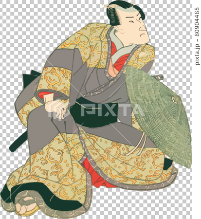 笠を片手に身構える男性のイラスト素材 笠を片手に身構える男性のイラスト素材