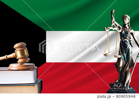 Law and justice in Kuwait Statue of themis and the gavel of the judge against the background of the flag of Kuwait Law and justice concept Law and justice in Kuwait Statue of themis and the gavel of the judge against the background of the flag of Kuwait Law and justice concept 80905948