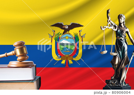 Law and justice in Ecuador Statue of themis and the gavel of the judge against the background of the flag of Ecuador Law and justice concept 80906004