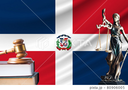 Law and justice in Dominican Republic Statue of themis and the gavel of the judge against the background of the flag of Dominican Republic Law and justice concept Law and justice in Dominican Republic Statue of themis and the gavel of the judge against the background of the flag of Dominican Republic Law and justice concept 80906005