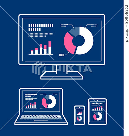 画面にグラフを表示させた PC スマホ タブレット セット 80906552