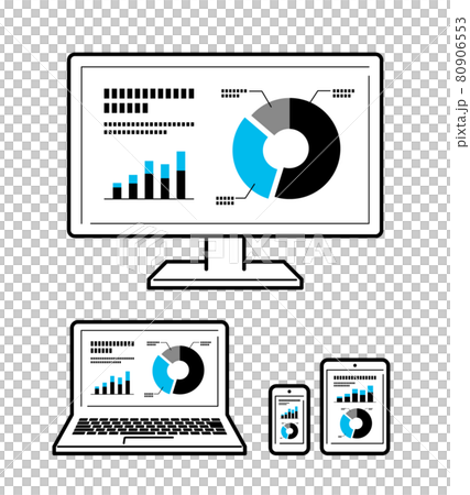 PC smartphone tablet set with graph displayed on the screen PC smartphone tablet set with graph displayed on the screen 80906553