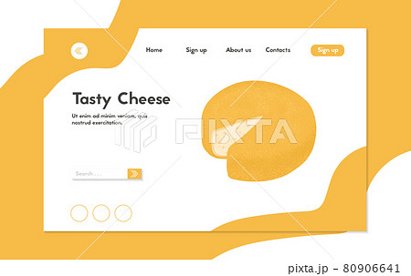 Swiss cheese round wheel with cut piece vector flat landing page concept. Gouda or Maasdam fresh and tasty wheel. 80906641